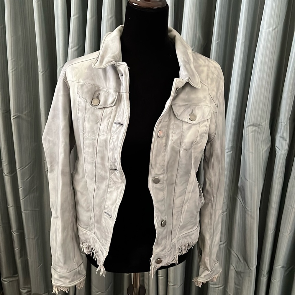 Beautiful, distressed, light, gray leather jacket